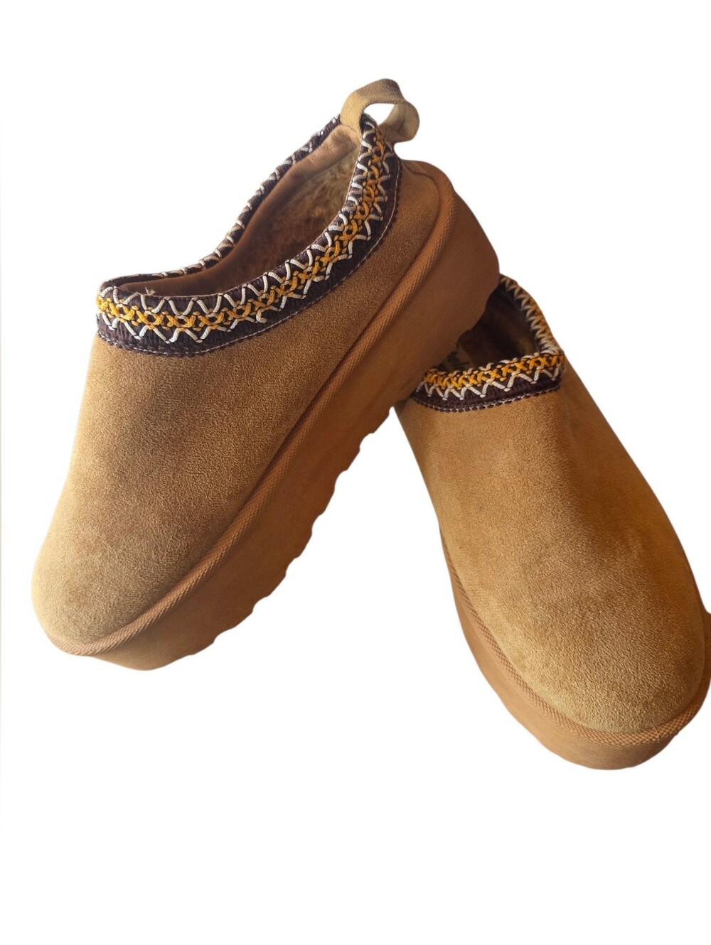 SHELN Tan Suede Slip-On Plush-Lined Slippers